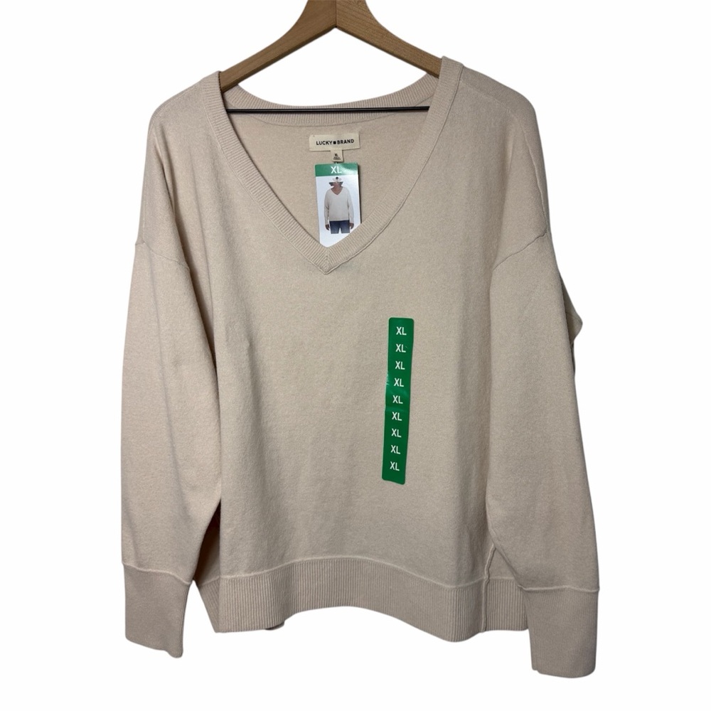 Lucky Brand Natural Multi Women V-Neck Beige Sweater XL BRAND NEW WITH TAGS
